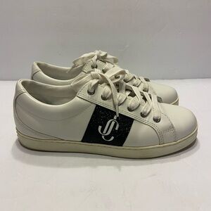 Jimmy Choo White Leather Womens Size 36.5 Designer Sneakers Logo